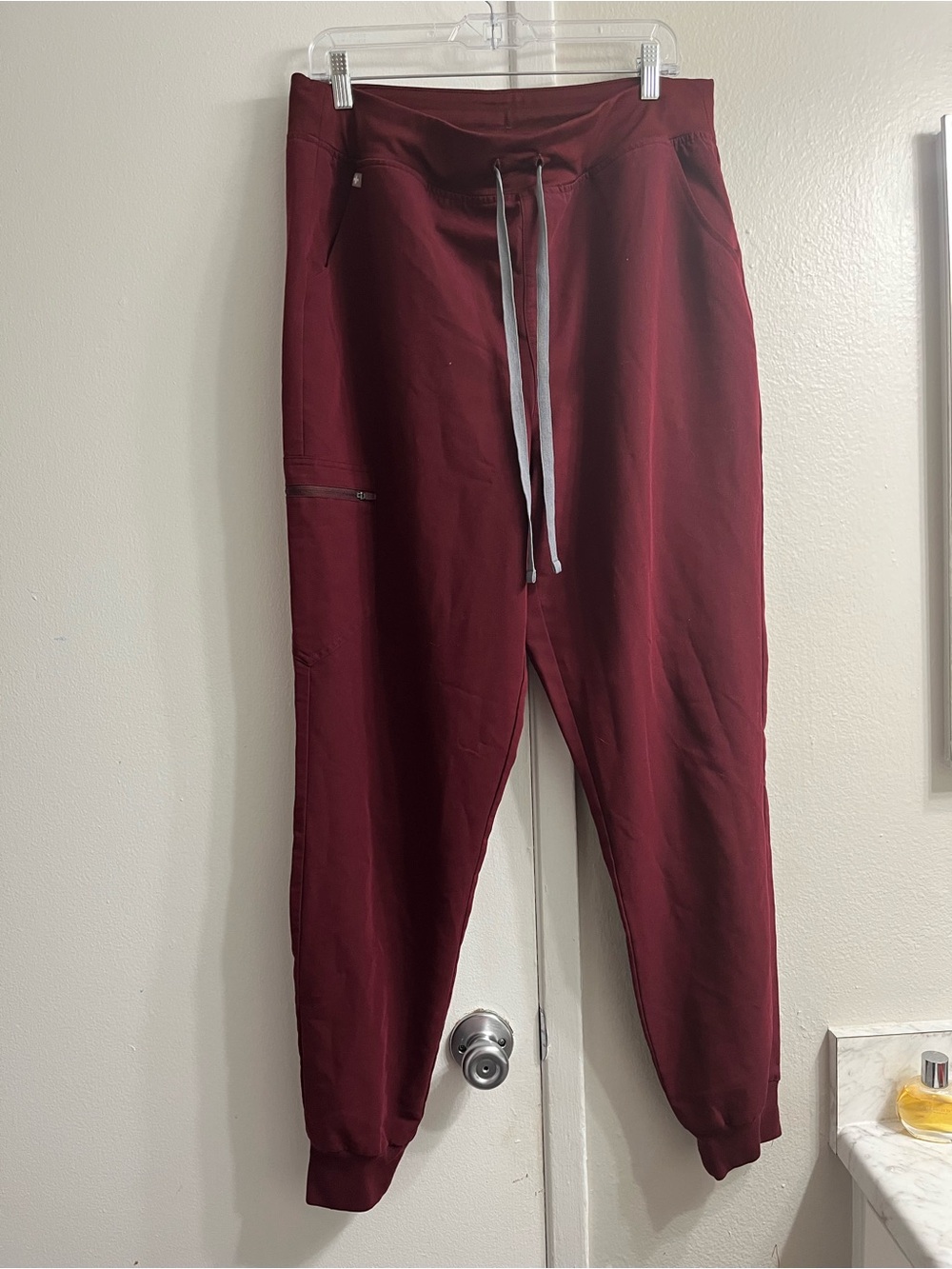 Figs Women's Burgundy Jogger Pants with Gray Drawstring
